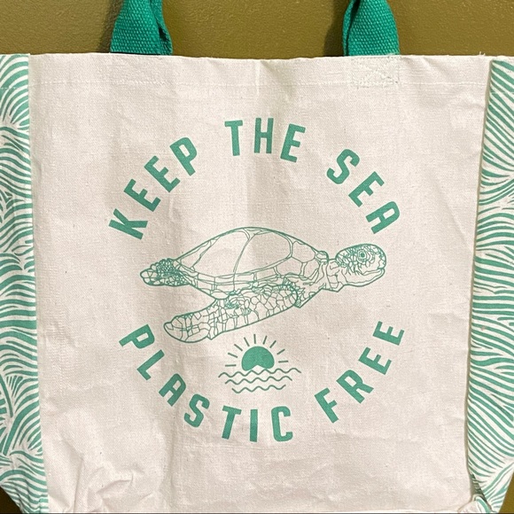 TURTLE PROTECTION Keep the Sea Plastic Free Tote Reusable Shopping Bag - Picture 3 of 10
